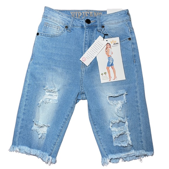 VIP Women's Light Blue Ripped Jean Shorts - Picture 1 of 4